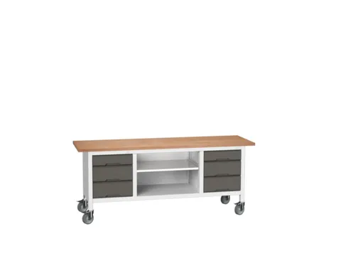 werkbank,HxBxD 830x2000x600mm,multiplexblad,uitrusting: 6laden,legbord