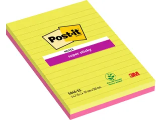 Memoblok 3M Post-it 5845 Super Sticky 127x203mm lijn assorti kleur 90 - 2