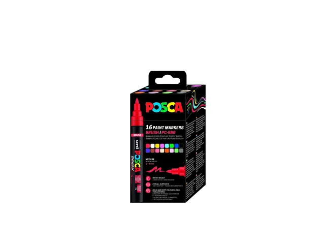 Paintmarker Uni POSCA PC-5BR brushpunt M assorti 16st