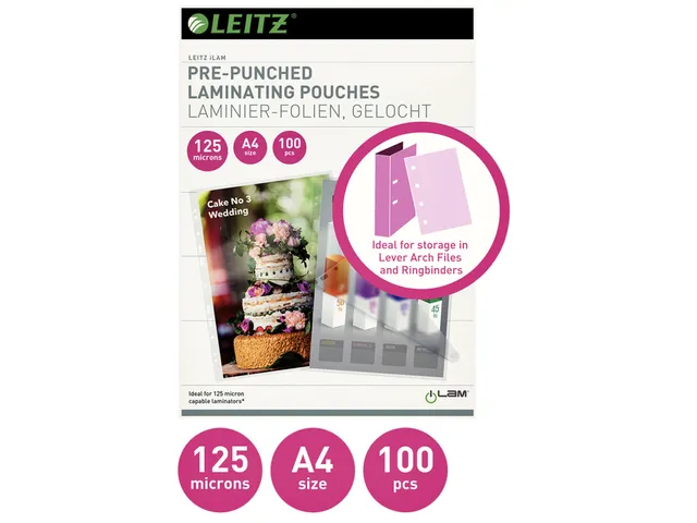 Pochette de plastification Leitz iLAM A4 bande perforée 2x125 microns