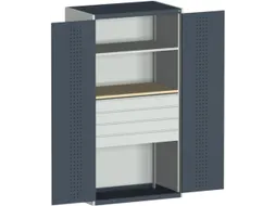 systeemkast 2000x1050x650mm 1 legbord 4 laden RAL7035, front RAL7016