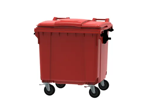 Container 1100 liter vlak deksel Rood