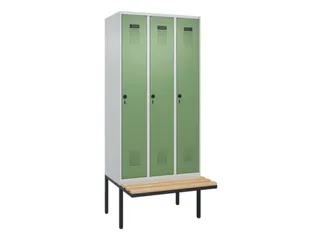 locker met bank,HxBxD 2120x900x815mm,3vak,vak B 300mm,draaigrendel - 3