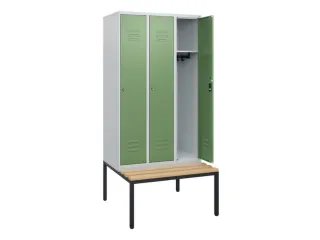 locker met bank,HxBxD 1950x900x815mm,3vak,vak B 300mm,cil.-slot - 2