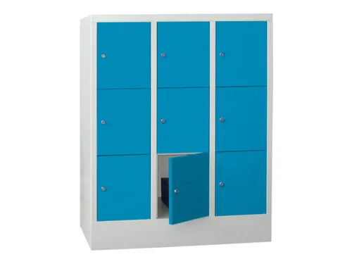 lockerkast,HxBxD 1187x900x500mm,3x3vakken,RAL7035,front RAL5012