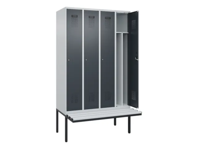 locker met bank,voor scheiding van kleding,HxBxD 2120x1200x815mm,4vak