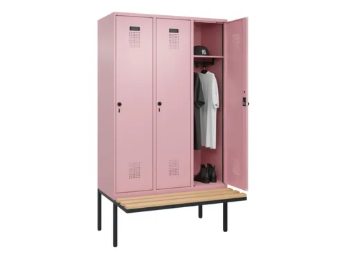 locker met bank,HxBxD 2120x1200x815mm,3vak,vak B 400mm,draaigrendel