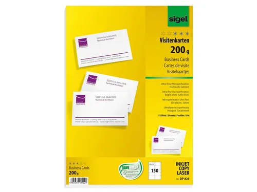 Visitekaartjes Sigel 200grs 85x55mm Pak à 150 Stuks Wit
