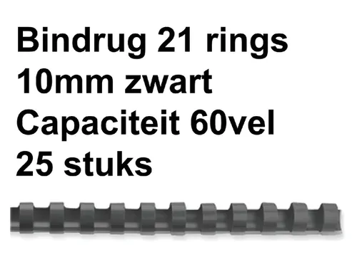 Bindrug Fellowes 10mm 21-rings A4 zwart 25stuks