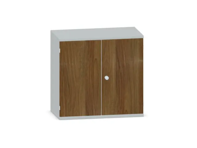 Armoire De Bureau,Finition Corps Gris Cliar,Finition Face Avant Noyer