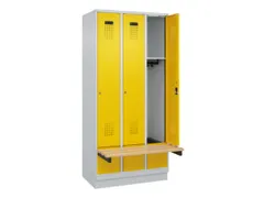 locker met bank,HxBxD 1950x900x815mm,3vak,vak B 300mm,cilinderslot