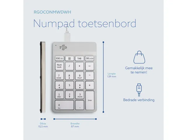 Numeriek Toetsenbord R-Go Numpad Break bedraad Wit