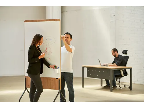 Whiteboard Rocada Natural 100x120cm wit mobiel 2-zijdig melamine magne