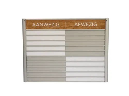 Menoor In-Uit bord 10 namen Aluminium Aanwezig/Afwezig Houtlook