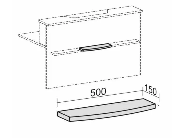 Gebogen tassenplank,v. balie,BxD 500x150mm,hout,grafiet