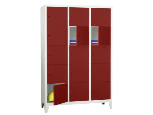 lockerkast,HxBxD 1850x1200x500mm,3x5vakken,RAL7035,front RAL3000