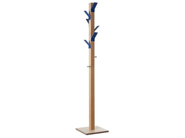 Staande kapstok 6jas-/2tashaken hout/polystyreen naturel/blauw