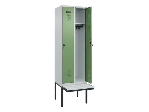locker met bank,HxBxD 2120x600x815mm,2vak,vak B 300mm,draaigrendel