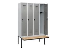 locker met bank,HxBxD 1950x1200x815mm,4vak,vak B 300mm,draaigrendel