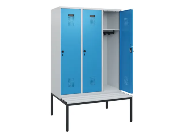 locker met bank,HxBxD 1950x1200x815mm,3vak,vak B 400mm,draaigrendel
