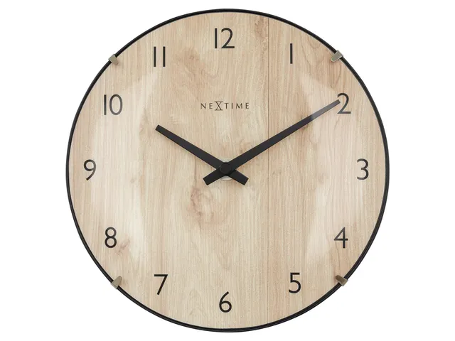 Tafelklok Nextime Edge Wood Mini 20 cm houtkleurig gebolde glazen lens