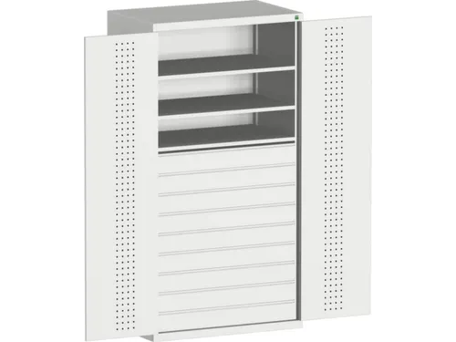 systeemkast HxBxD 2000x1300x650mm 3xStalen bodem 9laden Ral7035