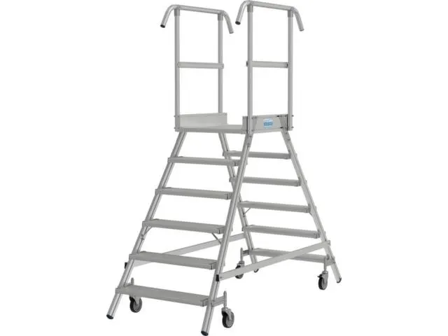 bordestrap,verrijdbaar,bordes H 1,45m,2x6treden,aluminium,4zwenkwielen