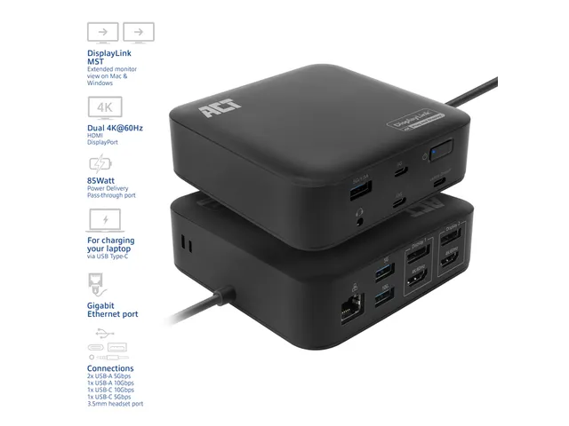 Dockingstation ACT USB-C Dual Monitor met Power Delivery