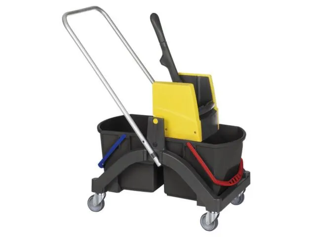 dweilwagen,emmer 2x17l ROOD/BLAUW,frame kunststof,4zwenkwielen