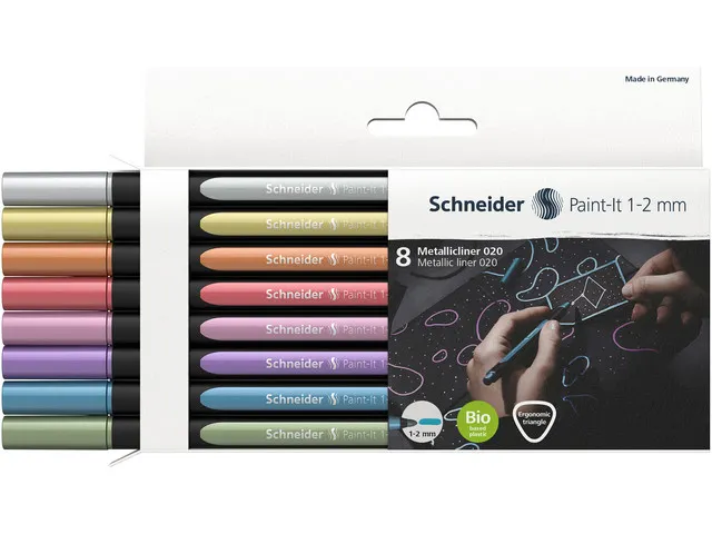 Metallic liner Schneider Paint-It 020 1-2mm etui 8st. (metallic zilver
