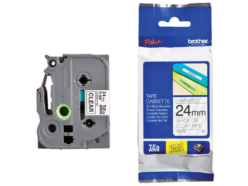 Labeltape Brother P-touch TZe-151 standaard 24mm zwart op transparant
