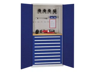 Materiaalkast Geperf. Deuren 1950x1000x600mm 9laden Werkbank Ral5010 - 1