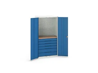 Systeemkast 2000x1050x550mm 1xlegbord 6laden RAL7035+RAL5010 - 1