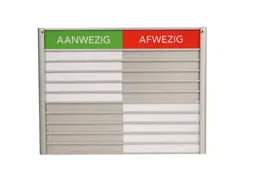Menoor In-Uit bord 10 namen Aluminium Aanwezig/Afwezig Groen/rood
