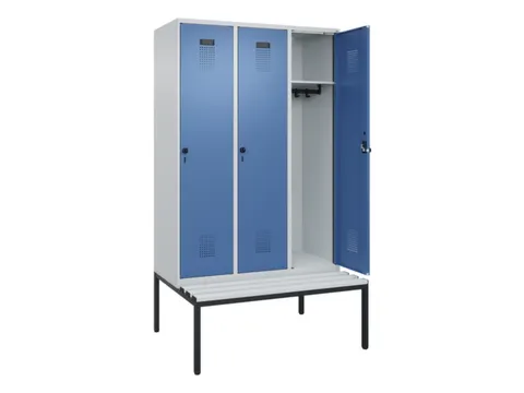 locker met bank,HxBxD 2120x1200x815mm,3vak,vak B 400mm,draaigrendel