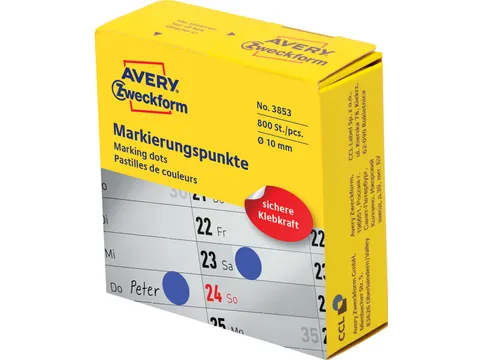 Avery marking dots diameter 10 mm rol met 800 stuks blauw