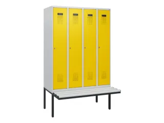 locker met bank,HxBxD 1950x1200x815mm,4vak,vak B 300mm,cilinderslot - 2
