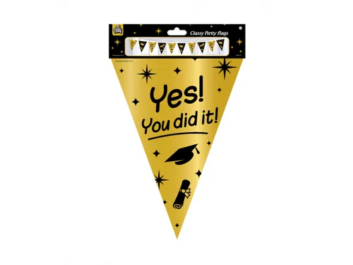 Slinger Folie vlaggen Party Flag Foil 'You Did It' Goud-Zwart 10m