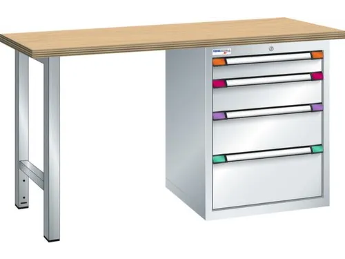 werkbank,HxBxD 840x2000x700mm,multiplexblad,RAL7035,front RAL7035