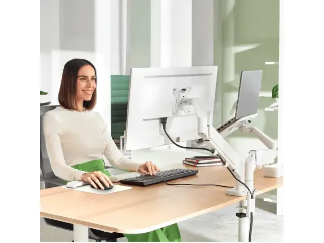 Bras double écran et ordinateur portable Leitz Ergo Gris