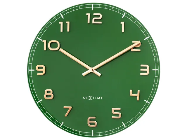 Wandklok Nextime dia 40cm Groen glas/Aluminium Classy Medium
