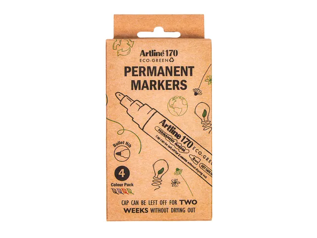Permanent marker Artline 170 Eco rond Medium Dry Safe assorti 4 stuks