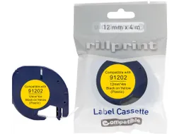 compatible LetraTAG tape voor Dymo 91202, 12 mm, plastic, geel
