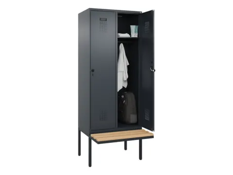 locker met bank,HxBxD 2120x800x815mm,2vak,vak B 400mm,draaigrendel