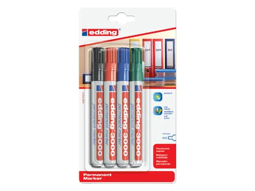 Viltstift edding 3000 rond assorti 1.5-3mm blister à 4st