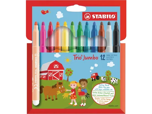 Viltstift STABILO Trio Jumbo 380/12 extra large assorti 12 stuks