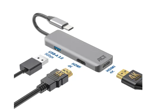 Adapter ACT USB-C 4K multiport voor 2 HDMI monitoren