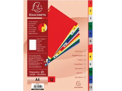 Exacom Tabbladen A4 Pp 12-delig 11-gaats Assorti