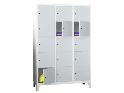 lockerkast,HxBxD 1850x1200x500mm,3x5vakken,RAL7035,front RAL5012