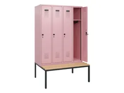 locker met bank,HxBxD 1950x1200x815mm,4vak,vak B 300mm,draaigrendel